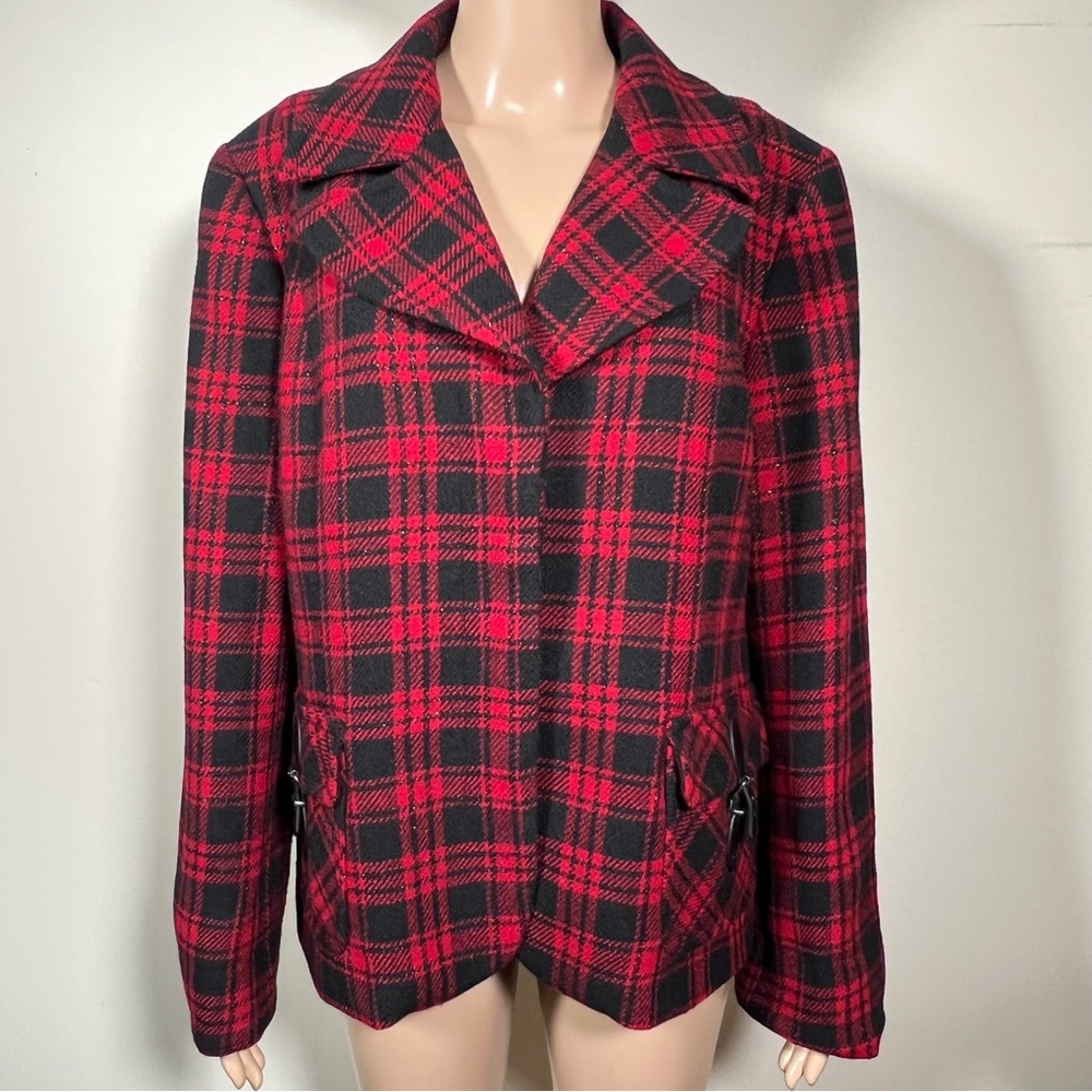 Talbots Woman Wool Blend Blazer 1X Buffalo Plaid Holidays